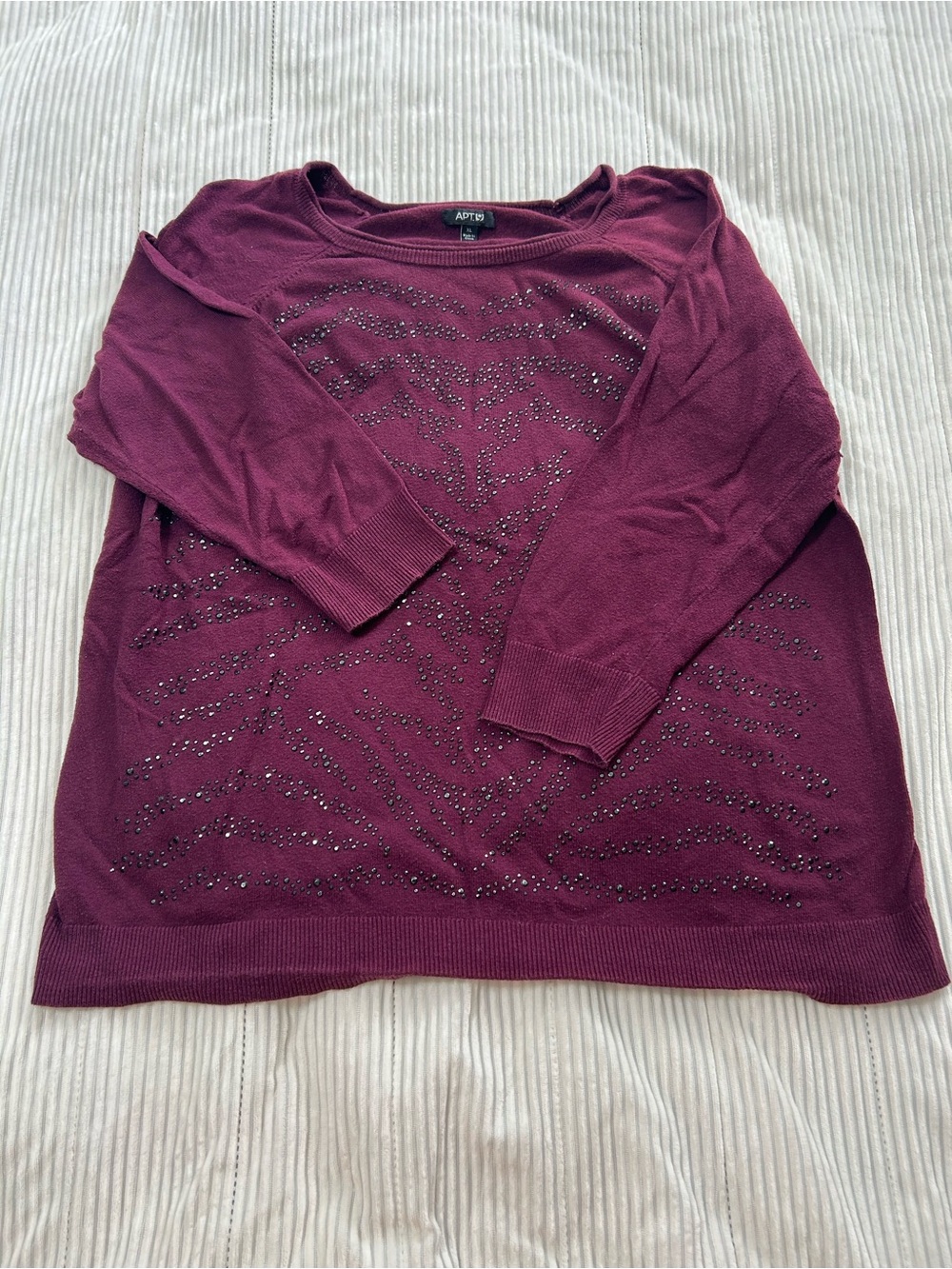 Apt. 9 Women's Wine Crewneck Sweater with Rhinestone Zebra Detail